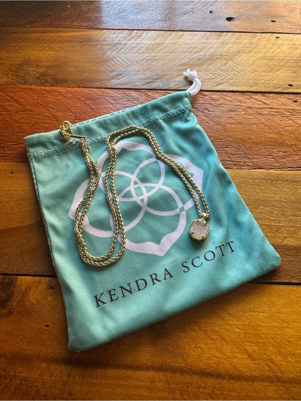 Kendra Scott Gold Tone White Drusy Geometric Pendant Necklace